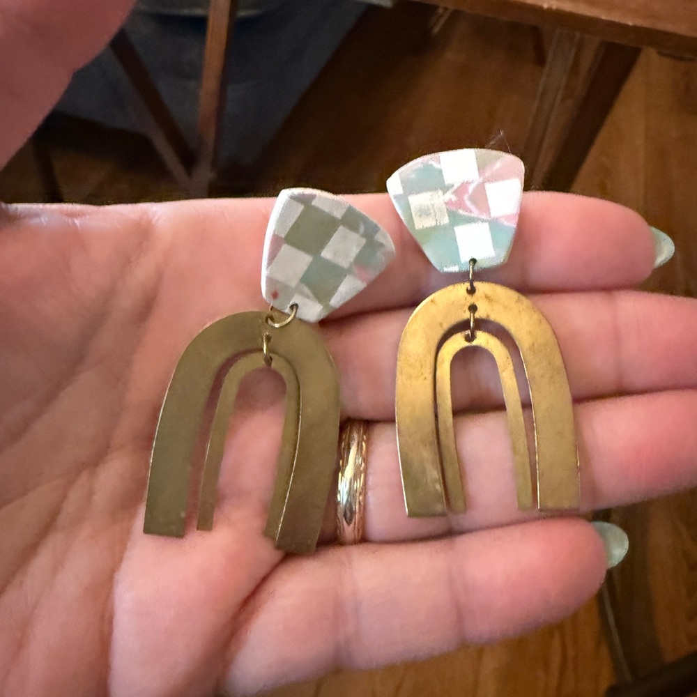 Geometric Brass and Pastel Earrings